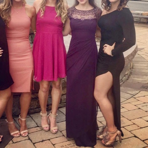 Xscape Plum Beaded Ruched Homecoming Dress Wedding Old Money Whimsigoth Fairy - Picture 5 of 6